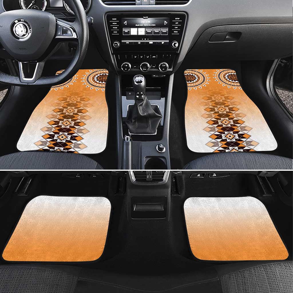 New Zealand Car Mats Poutama Mix Orange Taniko Inspired Art LT05 Set 4pcs Orange - Polynesian Pride