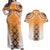 New Zealand Couples Matching Off Shoulder Maxi Dress and Hawaiian Shirt Poutama Mix Orange Taniko Inspired Art LT05