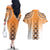 New Zealand Couples Matching Off The Shoulder Long Sleeve Dress and Hawaiian Shirt Poutama Mix Orange Taniko Inspired Art