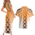 New Zealand Couples Matching Short Sleeve Bodycon Dress and Hawaiian Shirt Poutama Mix Orange Taniko Inspired Art