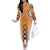 New Zealand Family Matching Off The Shoulder Long Sleeve Dress and Hawaiian Shirt Poutama Mix Orange Taniko Inspired Art