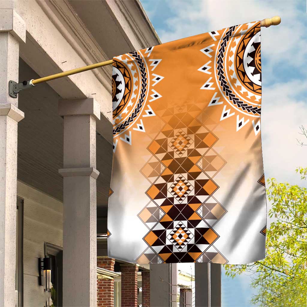 New Zealand Garden Flag Poutama Mix Orange Taniko Inspired Art LT05 House Flag Orange - Polynesian Pride