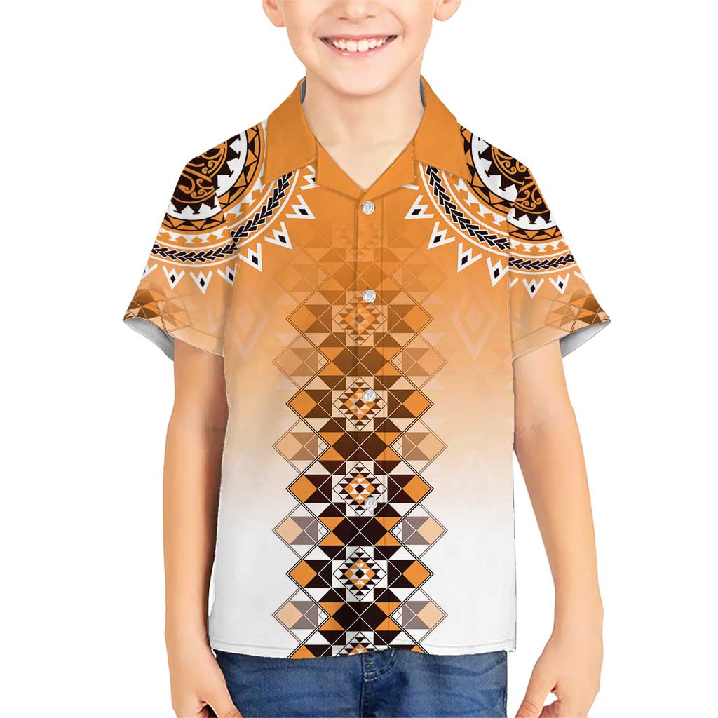 New Zealand Kid Hawaiian Shirt Poutama Mix Orange Taniko Inspired Art LT05 Kid Orange - Polynesian Pride