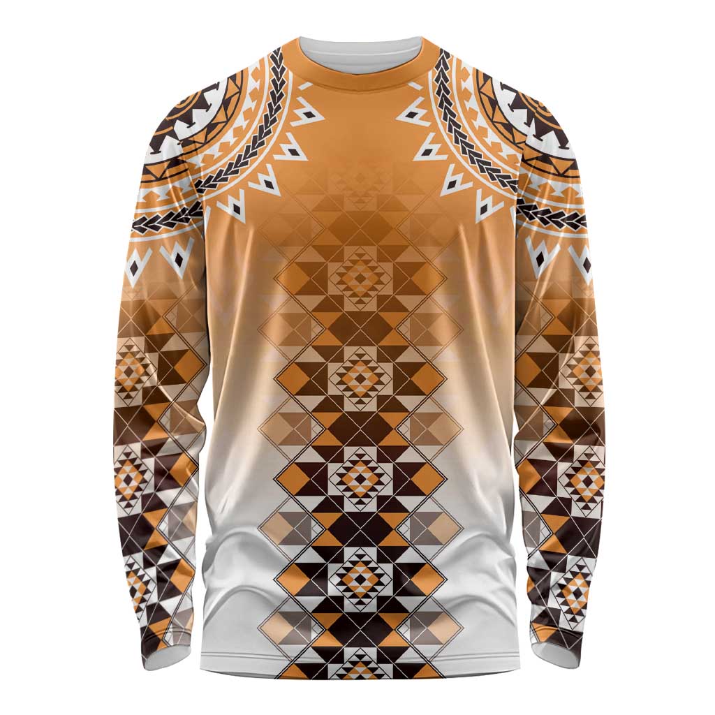 New Zealand Long Sleeve Shirt Poutama Mix Orange Taniko Inspired Art LT05 Unisex Orange - Polynesian Pride