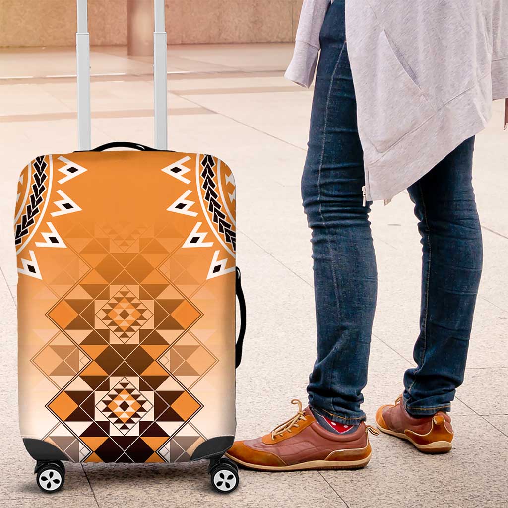New Zealand Luggage Cover Poutama Mix Orange Taniko Inspired Art LT05 Orange - Polynesian Pride