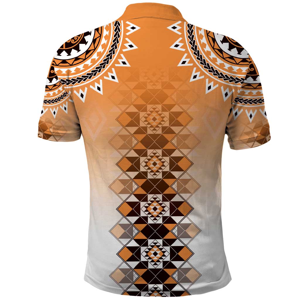 New Zealand Polo Shirt Poutama Mix Orange Taniko Inspired Art LT05