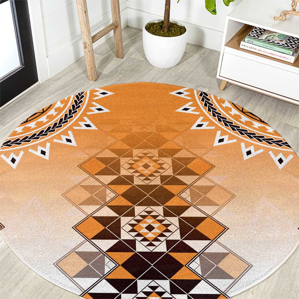 New Zealand Round Carpet Poutama Mix Orange Taniko Inspired Art LT05 Orange - Polynesian Pride