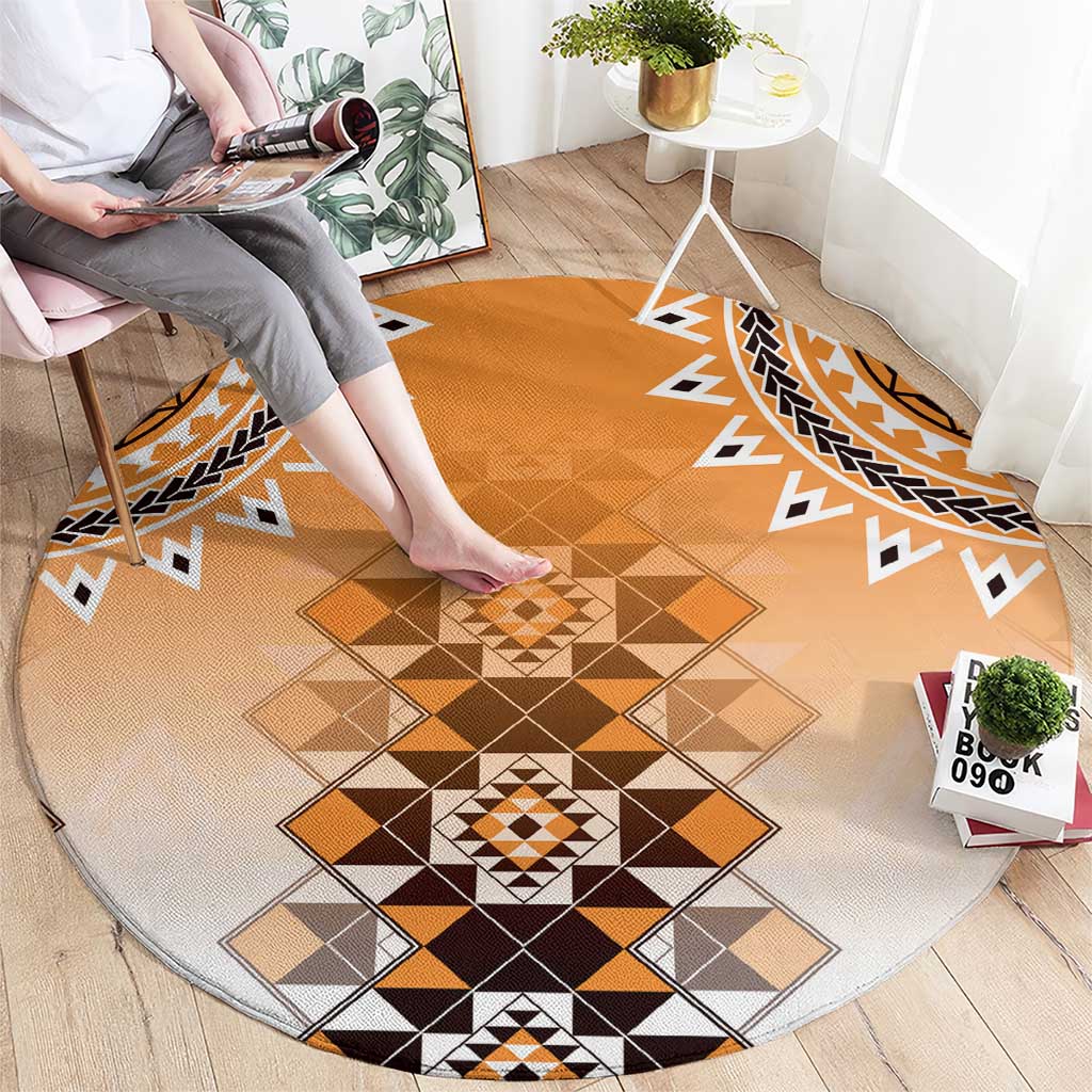 New Zealand Round Carpet Poutama Mix Orange Taniko Inspired Art LT05 - Polynesian Pride