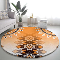 New Zealand Round Carpet Poutama Mix Orange Taniko Inspired Art LT05 - Polynesian Pride