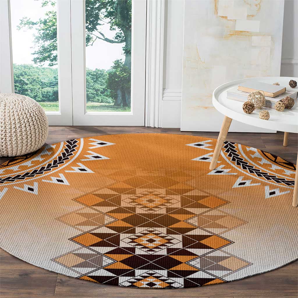 New Zealand Round Carpet Poutama Mix Orange Taniko Inspired Art LT05 - Polynesian Pride
