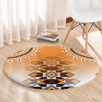 New Zealand Round Carpet Poutama Mix Orange Taniko Inspired Art LT05 - Polynesian Pride