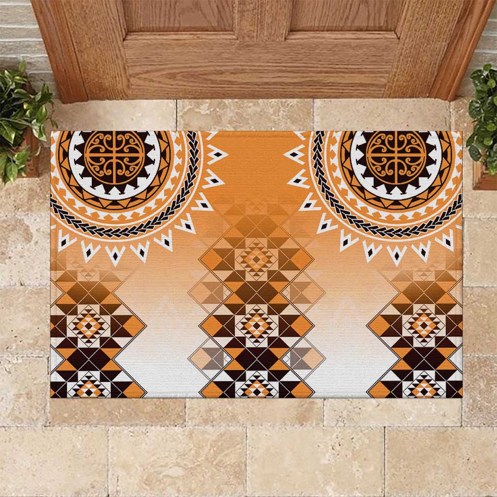New Zealand Rubber Doormat Poutama Mix Orange Taniko Inspired Art LT05 Orange - Polynesian Pride