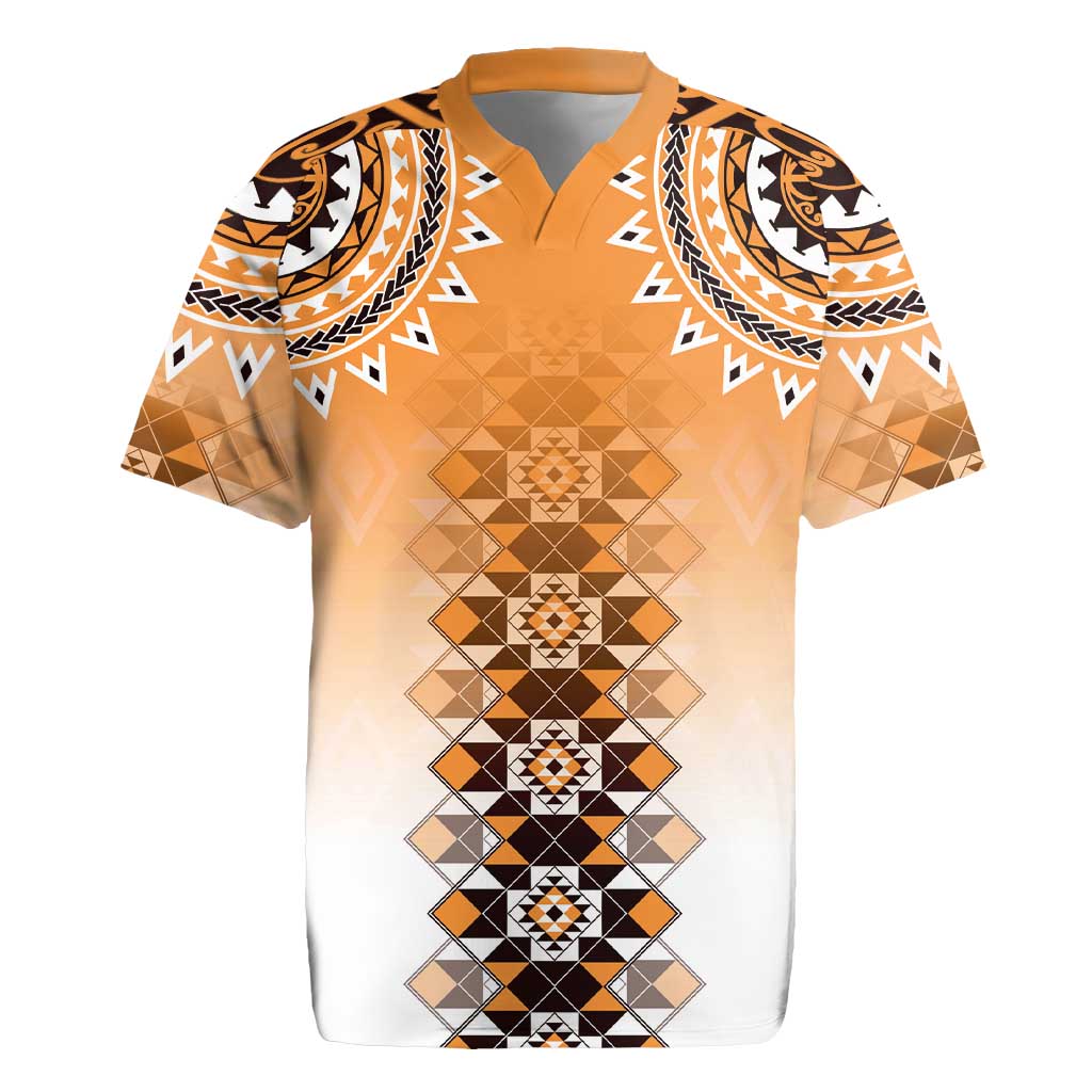 New Zealand Rugby Jersey Poutama Mix Orange Taniko Inspired Art LT05 Orange - Polynesian Pride