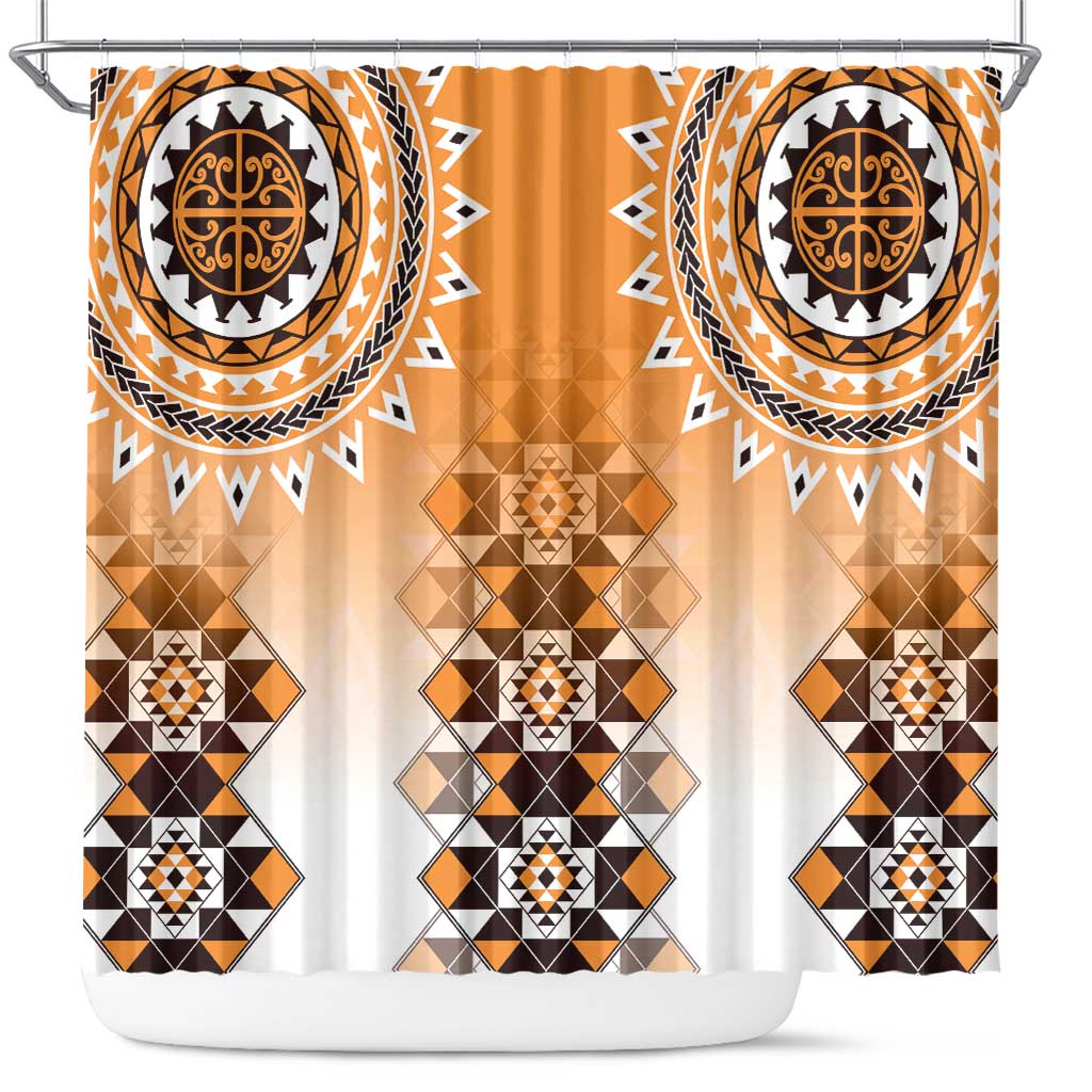 New Zealand Shower Curtain Poutama Mix Orange Taniko Inspired Art LT05 Orange - Polynesian Pride