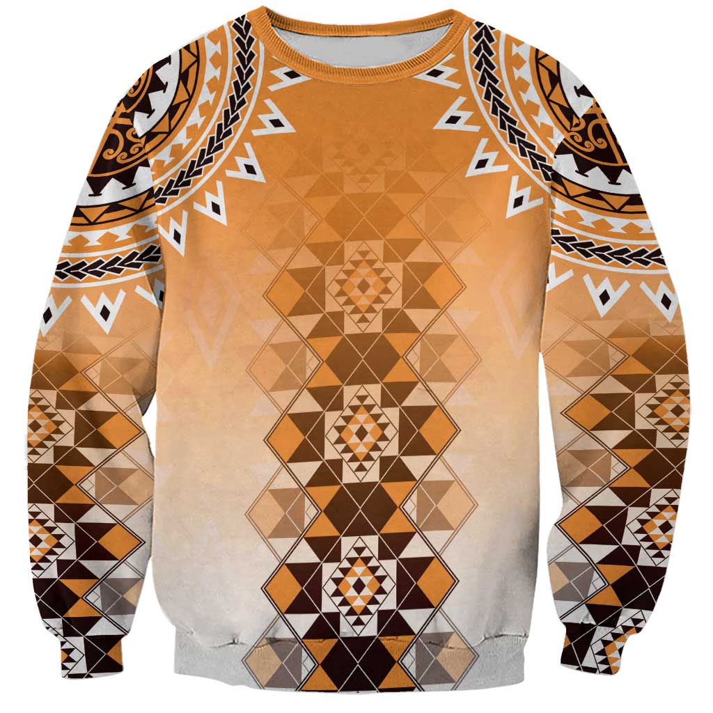 New Zealand Sweatshirt Poutama Mix Orange Taniko Inspired Art LT05 Unisex Orange - Polynesian Pride