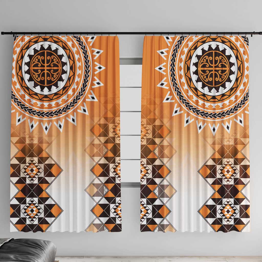 New Zealand Window Curtain Poutama Mix Orange Taniko Inspired Art LT05 With Hooks Orange - Polynesian Pride