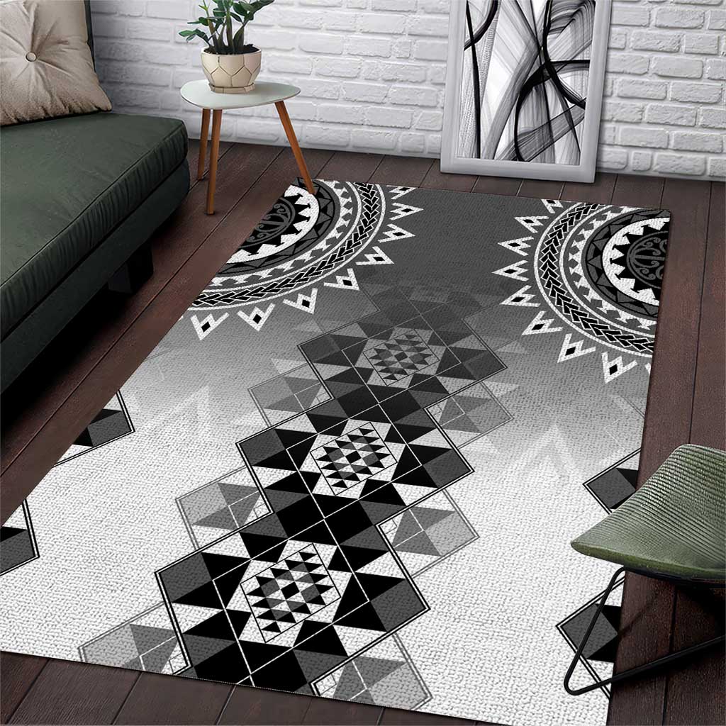 New Zealand Area Rug Poutama Mix Gray Taniko Inspired Art LT05