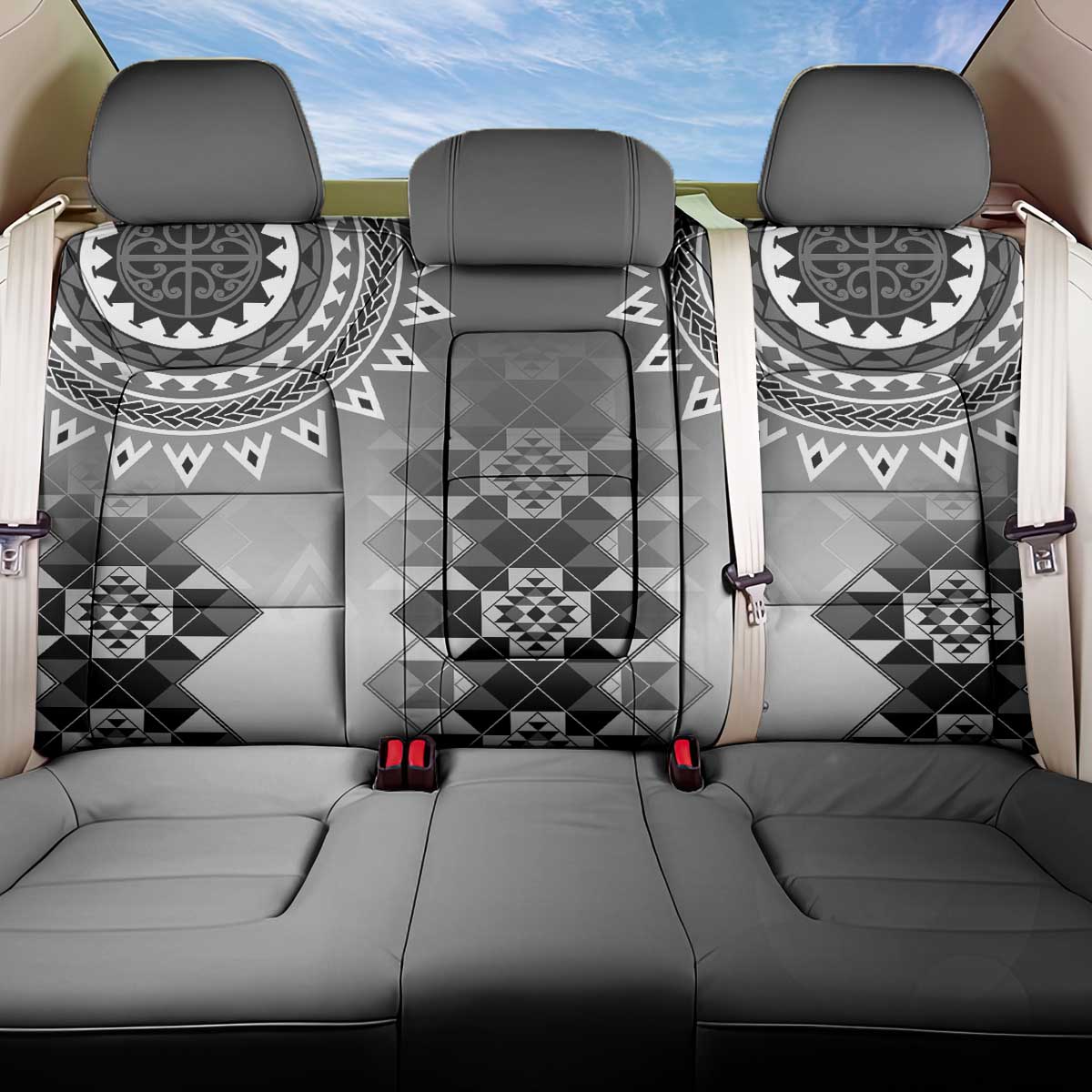 New Zealand Back Car Seat Cover Poutama Mix Gray Taniko Inspired Art LT05 One Size Gray - Polynesian Pride