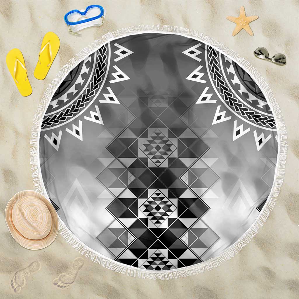 New Zealand Beach Blanket Poutama Mix Gray Taniko Inspired Art LT05 One Size 150cm Gray - Polynesian Pride