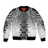 New Zealand Bomber Jacket Poutama Mix Gray Taniko Inspired Art LT05 Unisex Gray - Polynesian Pride