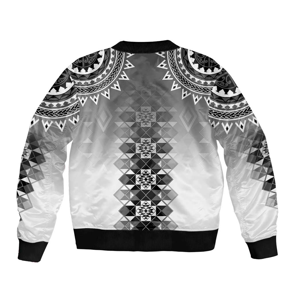 New Zealand Bomber Jacket Poutama Mix Gray Taniko Inspired Art LT05 - Polynesian Pride