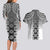 New Zealand Couples Matching Long Sleeve Bodycon Dress and Hawaiian Shirt Poutama Mix Gray Taniko Inspired Art LT05