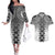 New Zealand Couples Matching Off The Shoulder Long Sleeve Dress and Hawaiian Shirt Poutama Mix Gray Taniko Inspired Art