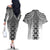 New Zealand Couples Matching Off The Shoulder Long Sleeve Dress and Hawaiian Shirt Poutama Mix Gray Taniko Inspired Art