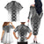 New Zealand Family Matching Off The Shoulder Long Sleeve Dress and Hawaiian Shirt Poutama Mix Gray Taniko Inspired Art