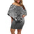 New Zealand Family Matching Off Shoulder Short Dress and Hawaiian Shirt Poutama Mix Gray Taniko Inspired Art LT05