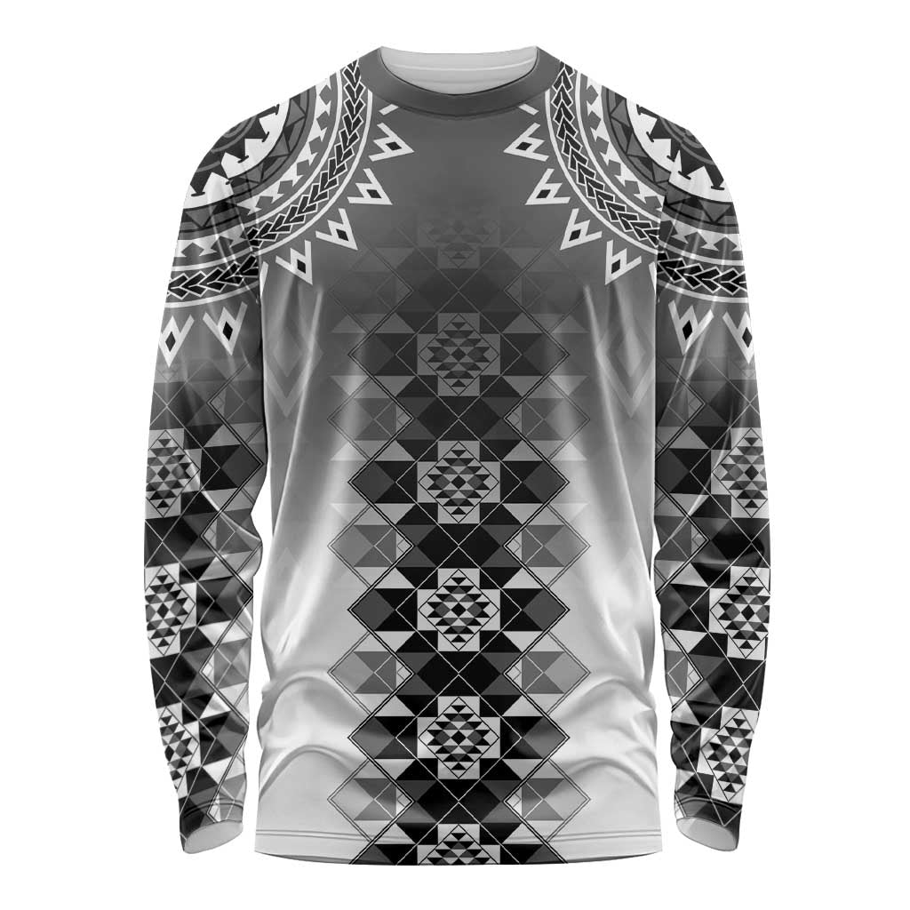 New Zealand Long Sleeve Shirt Poutama Mix Gray Taniko Inspired Art LT05 Unisex Gray - Polynesian Pride