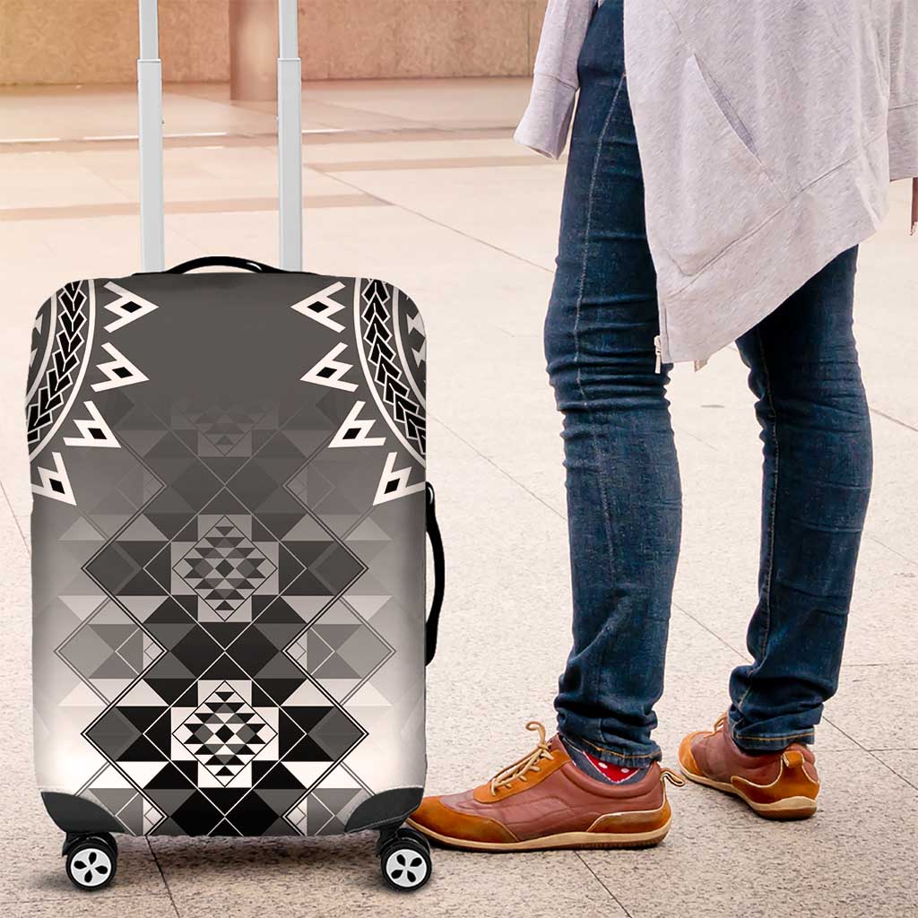 New Zealand Luggage Cover Poutama Mix Gray Taniko Inspired Art LT05 Gray - Polynesian Pride