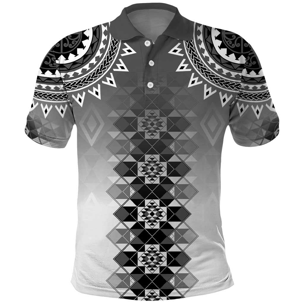 New Zealand Polo Shirt Poutama Mix Gray Taniko Inspired Art LT05