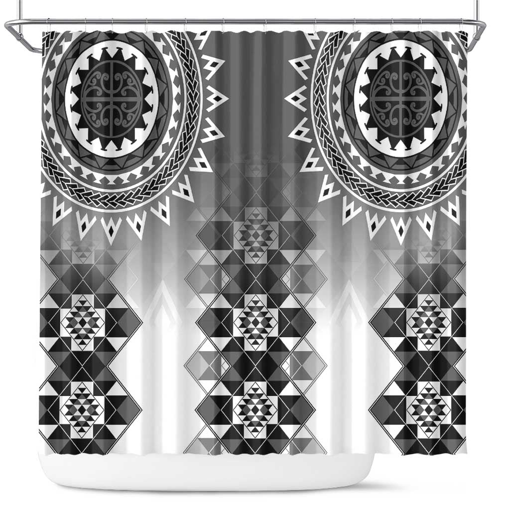 New Zealand Shower Curtain Poutama Mix Gray Taniko Inspired Art LT05 Gray - Polynesian Pride