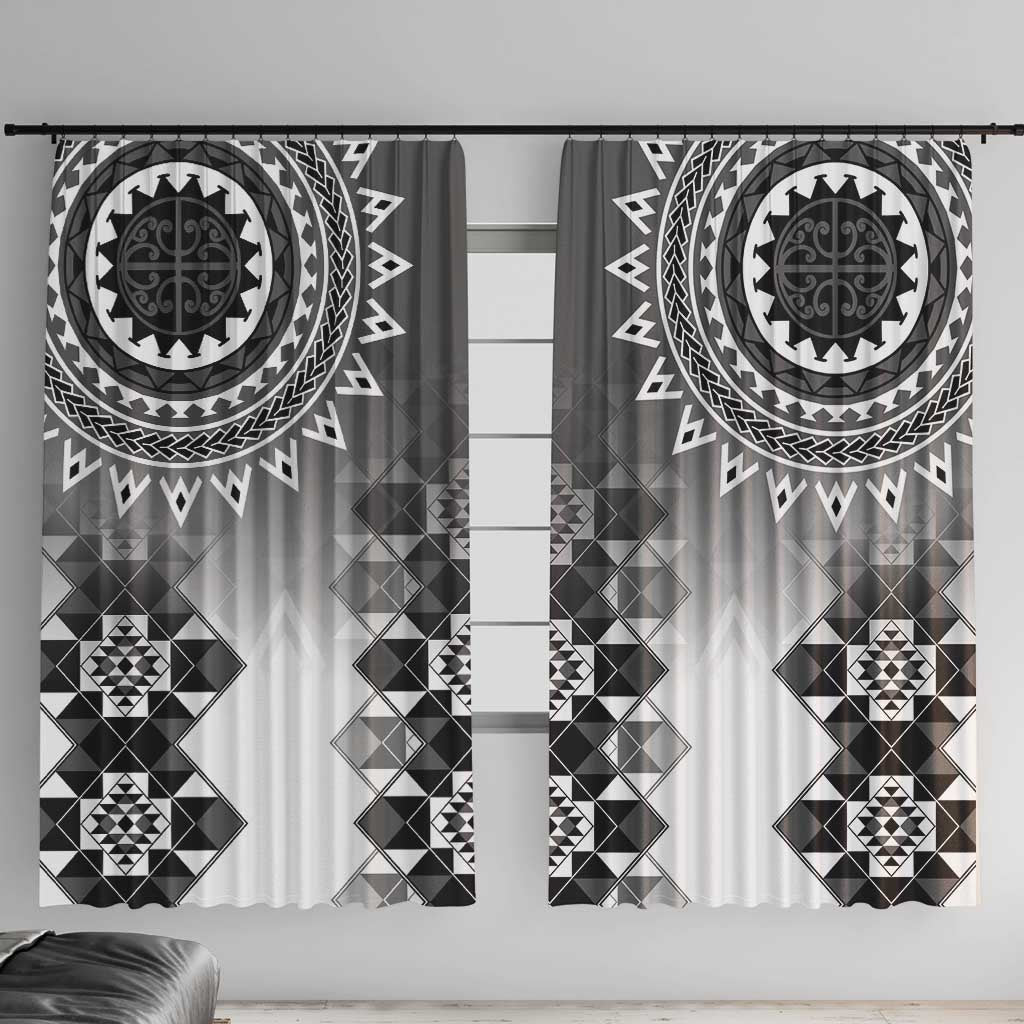 New Zealand Window Curtain Poutama Mix Gray Taniko Inspired Art LT05 With Hooks Gray - Polynesian Pride