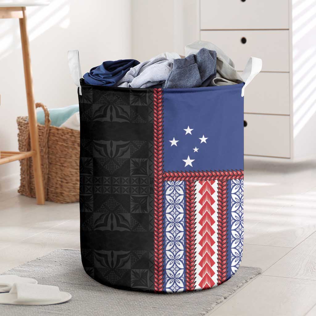 Samoa Flag Laundry Basket Ula Fala With Samoan Siapo LT05 Black - Polynesian Pride