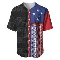 Samoa Flag Baseball Jersey Ula Fala With Samoan Siapo LT05 Black - Polynesian Pride