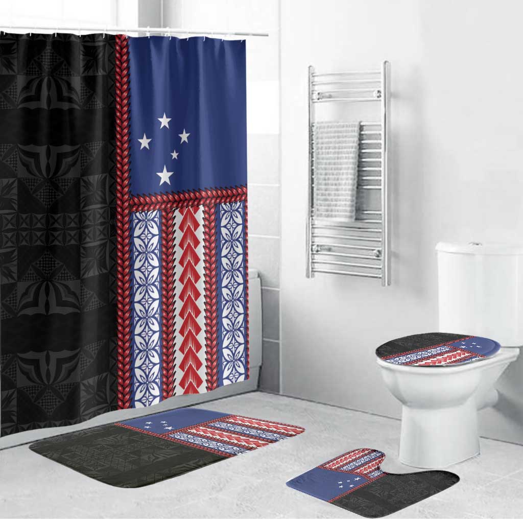 Samoa Flag Bathroom Set Ula Fala With Samoan Siapo LT05 Bathroom Set (4 pcs) Black - Polynesian Pride