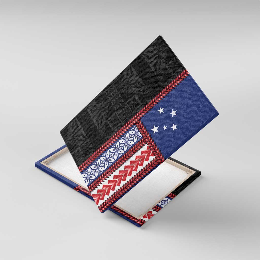 Samoa Flag Canvas Wall Art Ula Fala With Samoan Siapo LT05 With Frame Black - Polynesian Pride