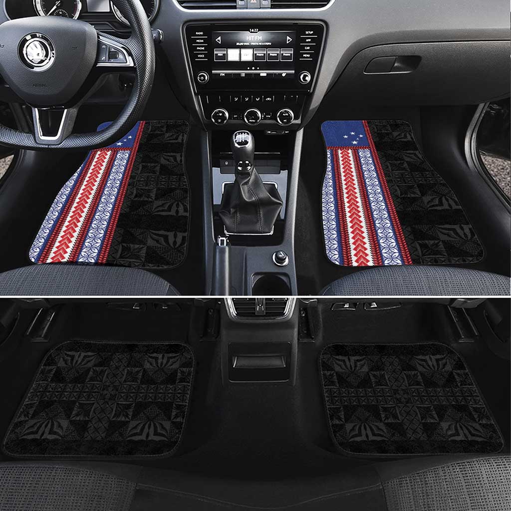 Samoa Flag Car Mats Ula Fala With Samoan Siapo LT05 Set 4pcs Black - Polynesian Pride