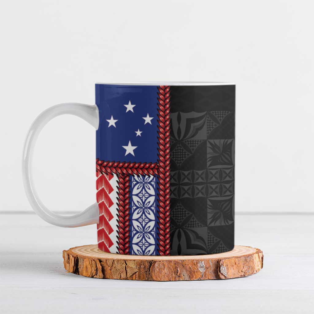 Samoa Flag Ceramic Mug Ula Fala With Samoan Siapo LT05 Black - Polynesian Pride