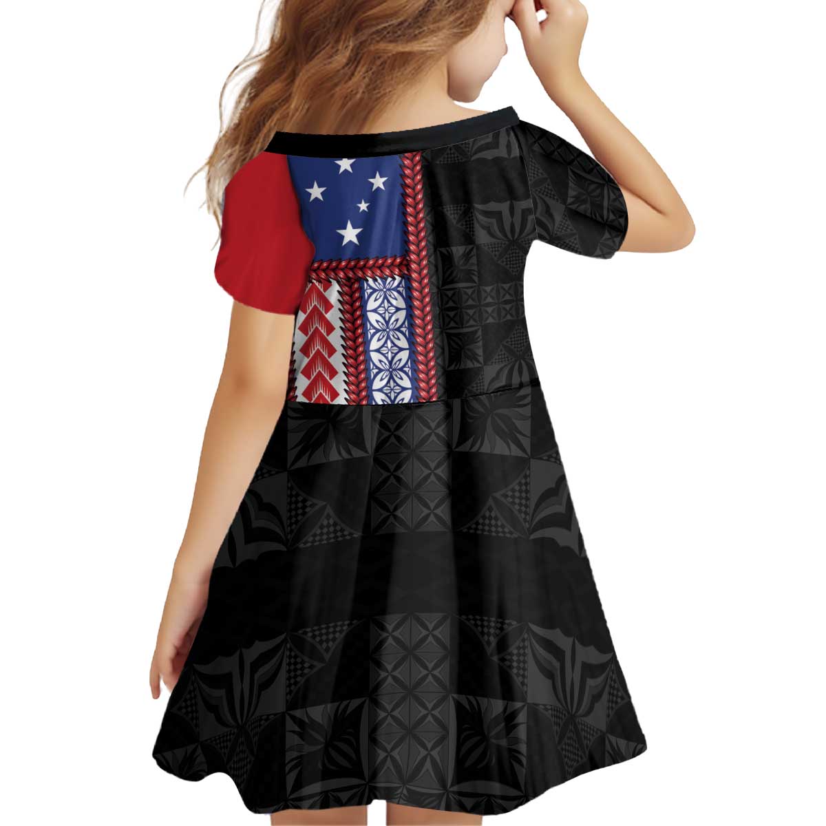 Samoa Flag Kid Short Sleeve Dress Ula Fala With Samoan Siapo LT05 - Polynesian Pride