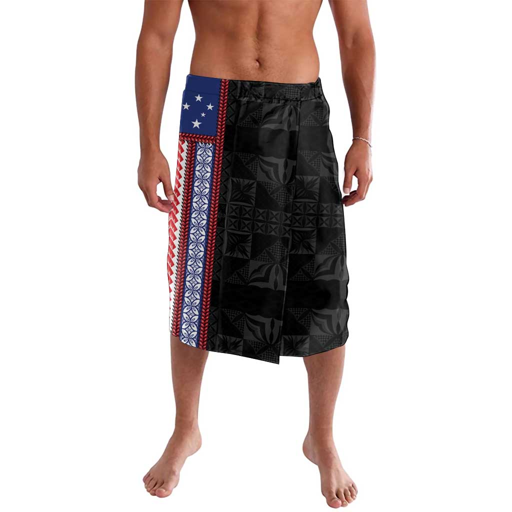 Samoa Flag Lavalava Ula Fala With Samoan Siapo LT05 Black - Polynesian Pride
