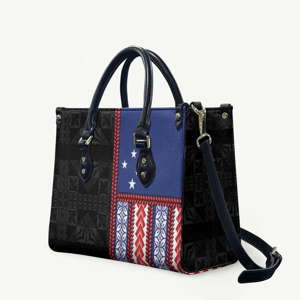 Samoa Flag Leather Bag Ula Fala With Samoan Siapo LT05 Black - Polynesian Pride