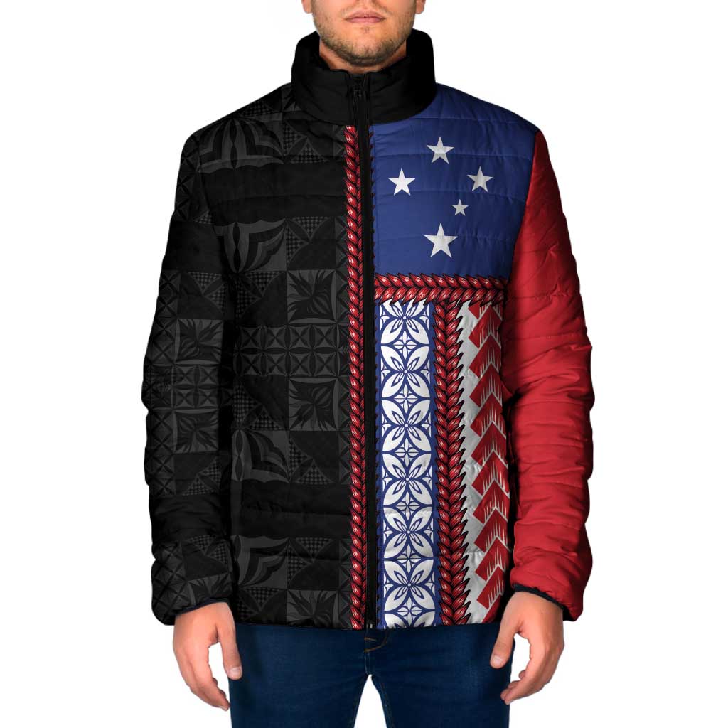 Samoa Flag Padded Jacket Ula Fala With Samoan Siapo LT05 Men Black - Polynesian Pride