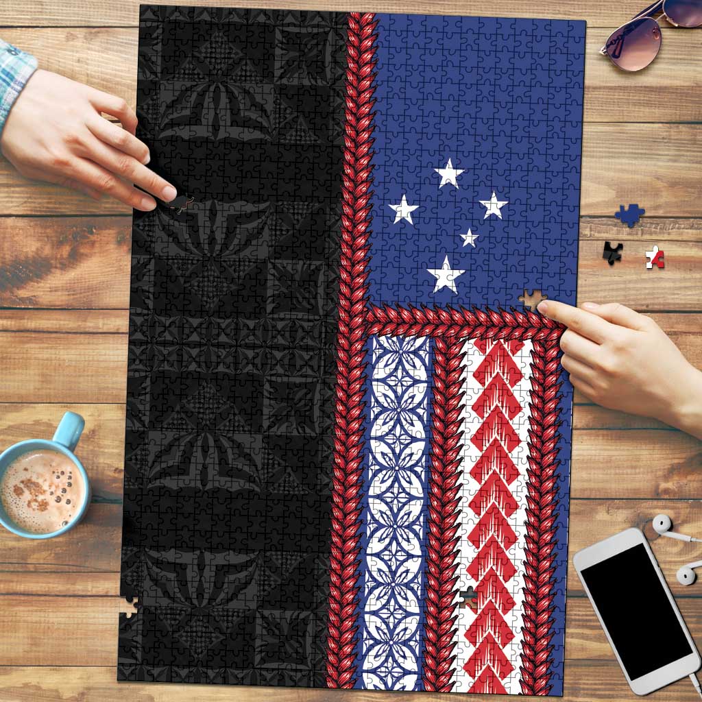 Samoa Flag Puzzle Ula Fala With Samoan Siapo LT05 Black - Polynesian Pride