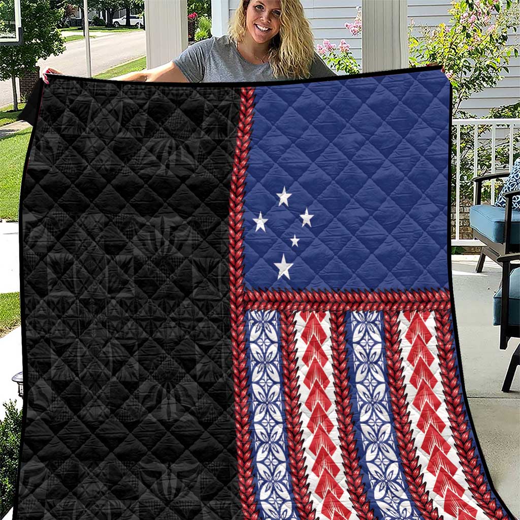 Samoa Flag Quilt Ula Fala With Samoan Siapo LT05 Black - Polynesian Pride