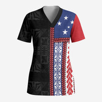 Samoa Flag Scrub Top Ula Fala With Samoan Siapo LT05 Adult Black - Polynesian Pride