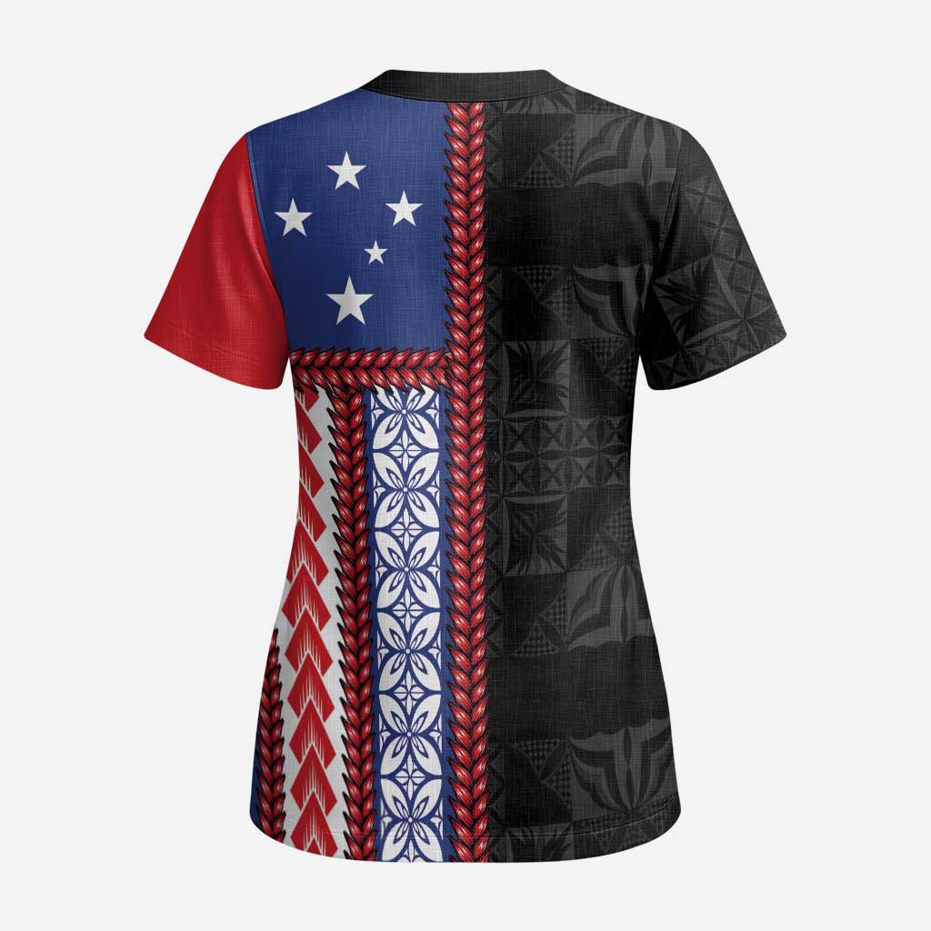 Samoa Flag Scrub Top Ula Fala With Samoan Siapo LT05 - Polynesian Pride