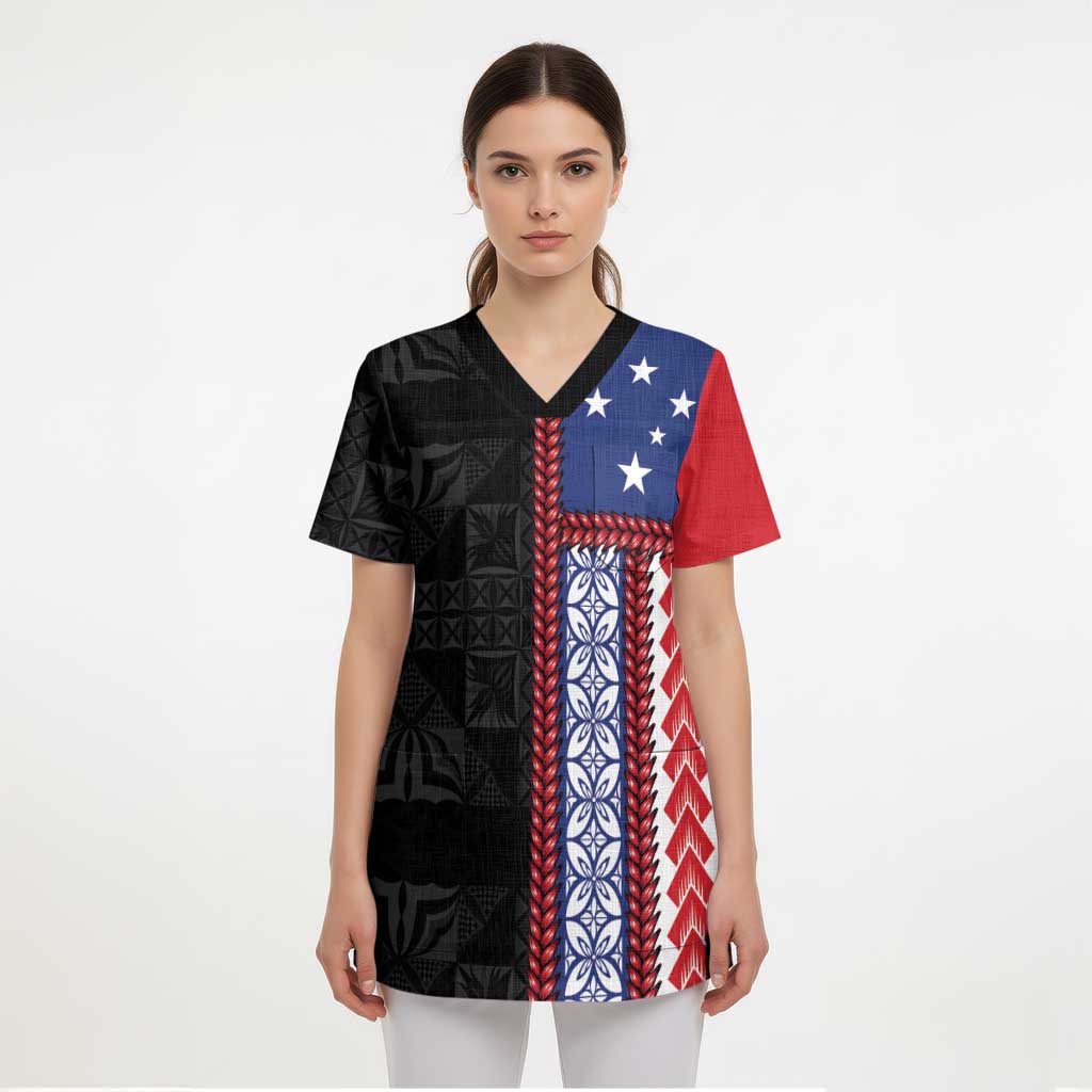 Samoa Flag Scrub Top Ula Fala With Samoan Siapo LT05 - Polynesian Pride